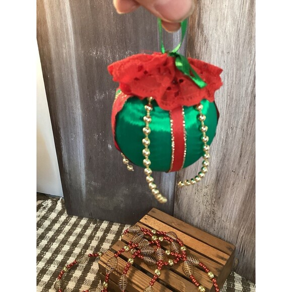 Satin & Lace Handmade Ball Christmas Tree Ornaments & Felt Diamond Shaped Decor - Picture 14 of 14